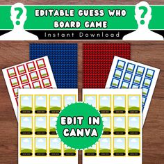 the editable guess who board game is on display in front of a wooden table