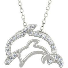 This sparkling Brilliance Fine Jewelry ladies' sterling silver pav simulated diamond double dolphin necklace is a stunning accessory that adds timeless elegance to any outfit, whether day or night. The delicate dolphin design, adorned with shimmering simulated diamonds, symbolizes love and harmony, making it an ideal Mother-Daughter gift. The necklace comes on an 18" chain, ensuring its ready to wear and cherish as a meaningful addition to any jewelry collection. Size: One Size.  Gender: female.  Age Group: adult. Dolphin Design, Cross Charm Necklace, Diamond Circle Pendant, Dolphin Necklace, Halo Necklace, Gold Pendant Jewelry, Birthstone Pendant, Western Jewelry, Sterling Silver Necklace Pendants