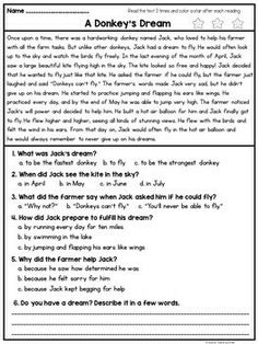 a monkey's dream worksheet with answers for reading and writing the story