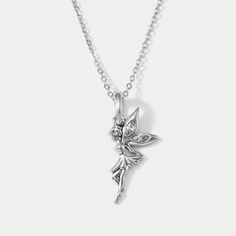 Transport yourself to a realm of enchantment with our Silver Fairy Necklace, inspired by Wonderland's whimsical magic. This delicate piece features a gracefully designed fairy pendant in sterling silver, capturing the essence of fantasy and wonder. Embrace the charm of fairytale allure, whether adding a touch of magic to everyday wear or making a statement at special occasions. Let the Silver Fairy Necklace be a tangible reminder of the captivating tales that unfold in the realms of imagination. DETAILS Materials:   925 Silver, Cubic Zirconia Length:  15.75 "(40cm)  + Extender: 1.97"(5cm) Pendant   Size :  0.47"*1.02"(1.2cm*2.6cm) Weight:  3.1 g Gift Ideas For Daughter, Silver Fairy, Girls Gift Ideas, Fairy Pendant, Necklace For Girls, Fairy Charms, Pearl Gifts, Fairy Necklace, Edgy Hair