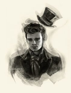 a drawing of a man with a top hat and tie