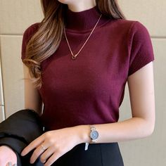 Short Sleeve Turtleneck, Turtleneck T Shirt, Casual Chique, Female Shorts, Womens Fashion Casual Summer, Fitted Turtleneck, Blouse Tops, Womens Tops Summer, Ladies Tee Shirts