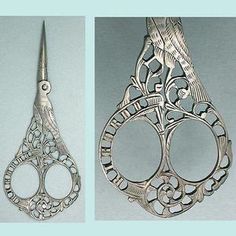 two pictures of scissors with intricate designs on them