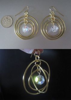 two pictures showing different types of earrings and one has a light bulb in the middle