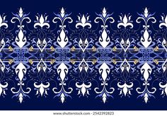 a blue and white ornamental design with gold accents on a black background - stock photo