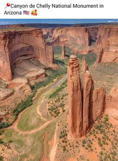 an aerial view of canyon de chelly national monument in arizona, with the river running through it