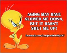 a cartoon character with an angry look on his face and the caption says, aging may have slowed me down, but it hasn't