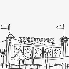 a black and white drawing of a baseball stadium with the word brighton pier on it