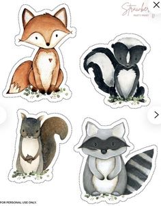 four stickers with different animals on them