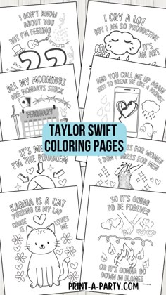 four printable taylor swift coloring pages with the text taylor swift coloring pages on them