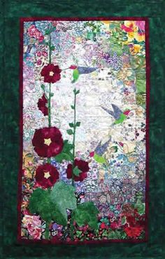 “Hummingbirds & Hollyhocks” Watercolor Quilt Kit Watercolor Quilts, Watercolor Quilt, Collage Quilts, Landscape Art Quilts, Landscape Quilt, Quilted Wall Hanging, Hanging Quilts, Watercolor Fabric, Flower Quilts