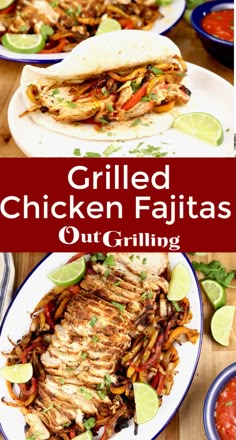 grilled chicken fajitas with cilantro and limes on the side