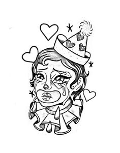 a drawing of a girl with a crown on her head and hearts around her neck