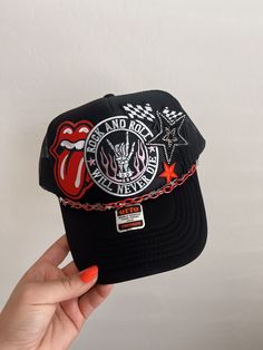 This custom made trucker patch hat is perfect for any occasion whether it be for spring/summer time, a lake hat, a gift for someone, or just a cute accessory to add a little spice to your outfit 🧢✨ DETAILS-  * This hat is one size with an adjustable SnapBack that is adjustable from 20in. - 23.5in. * The color of this hat is Black  * The material of the hat is polyester with iron on patches  REFUNDS AND CANCELLATIONS- Every hat is handmade by me as a result, a slight variation can occur from the picture with patch size or placement. If you have any problems with your hat please message me within 24 hours of receiving your order and I'd be happy to help! No refunds or exchanges will be accepted after. PRODUCTION TIME- The turn around time is 5-7 business days not including shipping.  CONNEC Women’s Trucker Hat Outfit, Custom Trucker Hats Patches, Trucker Hats With Patches Diy, Hat Design Ideas, Trucker Hats With Patches, Hat With Patches, Patch Crafts, Trucker Hat Outfit, Iron Patches