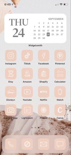an iphone screen with the calendar and icons displayed on it, as well as other items