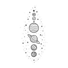 the solar system is drawn in black ink on a white paper with stars around it