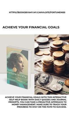 a book cover with stacks of money and the title, achieve your financial goals in this interactive guide