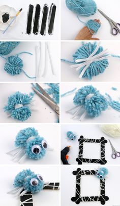 the steps to make an adorable blue monster made out of yarn and crochet