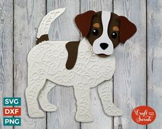 a paper cut out of a dog on a wooden background with the words svg dxf file