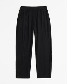 Women's Straight Linen-Blend Pull-On Pant | Women's Bottoms | Abercrombie.com Stretch Linen Bottoms For Workwear, Stretch Linen Tapered Leg Pants, Black Tapered Leg Pants For Daywear, Black Tapered Leg Bottoms For Daywear, Black Relaxed Fit Effortless Bottoms, Black Straight Leg Bottoms For Daywear, Stretch Linen Pants With Elastic Waistband, Linen Pants With Straight Hem For Daywear, Black Effortless Bottoms With Relaxed Fit