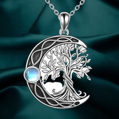 ❤Design: The tree of life necklace boasts a profound symbolism, representing positive energy, growth, strength, rebirth, a bright future, longevity, good health, and a fresh start on life. The inclusion of the Celtic Knot moon, inlaid with Moonstone, adds an extra layer of mystery, elegance, and charm to the design. The combination of these elements creates a piece of jewelry that holds deep meaning and significance. ❤Material: Crafted with care, the necklace is made from 925 sterling silver. This material is not only hypoallergenic but also tarnish-resistant, ensuring durability and longevity. It's nickel-free, lead-free, and cadmium-free, making it a safe and suitable choice for prolonged wear, especially for individuals with sensitive skin. ❤Size: The Celtic Knot moon pendant measures 1 Spiritual Tree Of Life Sterling Silver Necklace, Symbolic Silver Necklace With Tree Of Life, Celtic Knot Jewelry, Celtic Knot Necklace, Celtic Knot Pendant, Im So Fancy, Tree Of Life Necklace, Deep Meaning, Celtic Designs