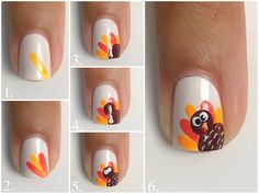 Turkey French Tip Nails, Turkey Nail Art Step By Step, Nail Art Turkey, Nails With Turkeys, Thanksgiving Nail Ideas Turkey, Turkey Gel Nails, Thanksgiving Nails For Kids Easy, Turkey Nails Holiday, Basic Thanksgiving Nails