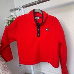 New With Tag, Excellent Condition, Never Worn Size M Feel Free To Ask Questions Same Or Next Day Shipping (Monday-Saturday) Tommy Hilfiger Long Sleeve Hoodie For Winter, Tommy Hilfiger Long Sleeve Winter Hoodie, Tommy Hilfiger Winter Hoodie, Tommy Hilfiger Winter Streetwear Tops, Red Hoodie For Loungewear, Cozy Red Fleece Sweatshirt, Tommy Hilfiger Hooded Tops For Winter, Tommy Hilfiger Hooded Winter Tops, Winter Hooded Tops By Tommy Hilfiger