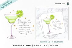 Margarita Cocktail Recipe Illustration Margarita Illustration, French 75 Cocktail Recipes, Recipe Illustration, Recipe Printable, French 75 Cocktail, Drink Coaster Design, Slice Of Lime, Margarita Cocktail, Triple Sec