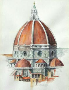 a watercolor painting of a dome on top of a building