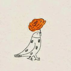 a drawing of a bird with an orange flower on its head and the words, i love you