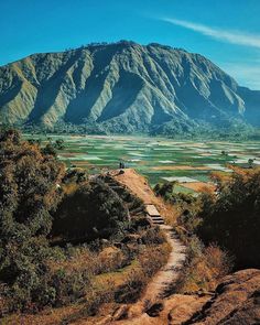 a dirt path leading to the top of a mountain