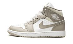 The Air Jordan 1 Mid “Linen” is an ultra-wearable look for the mid-top version of Michael Jordan’s first signature shoe that mimics the color block of an iconic Air Jordan 1 style.  None other than the Dior x Jordan 1 from 2020 is the shoe in question, its white-and-grey color scheme inspiring the “Linen’s” color arrangement down to the white leather base and grey leather overlays.  Other details include a grey leather Swoosh on both sides, a white “Wings” logo on the collar, and white Jumpman a Air Jordan 1 Mid Linen, Jordan 1 Mid Linen, Doudoune The North Face, Retro Jordans, Original Air Jordans, Nike X Travis Scott, Retro Basketball Shoes, Low Air Jordan 1, Retro Basketball