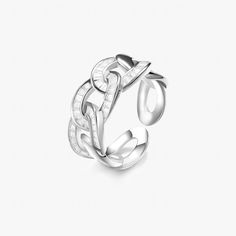 Chunky ring Luxury Silver Open Ring, Modern White Gold Enamel Ring, White Gold Chain Ring As Gift, White Gold Diamond Open Ring, Luxury Silver Chain Ring As Gift, Fine Jewelry Metal Promise Ring, Metal Fine Jewelry Promise Ring, Luxury Silver Rings For Promise, Modern Silver Promise Chain Ring