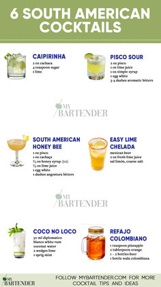 South American Cocktails Pisco Sour Recipe, Sour Cocktails, American Cocktails, Homemade Alcohol, Cocktail Shots