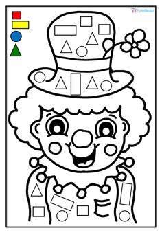 a coloring page with a clown wearing a top hat