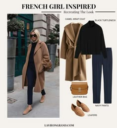 Navy Pants Outfit, Camel Outfit, Camel Coat Outfit, Turtleneck Outfit, French Chic, Black Turtleneck, Fashion Mistakes, Coat Outfits