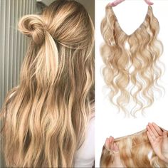 New 100% Human Hair 18” Color #18/613, Golden Blonde/Bleach Blonde One Piece Halo Hair Extensions Hidden Wire 120g Heavy, Natural Wave Can Be Straightened, Colored, Never Worn Beautiful Piece. Halo Hair Extensions, Halo Hair, Natural Waves, Bleach Blonde, Golden Blonde, Hair Skin Nails, 100 Human Hair, Hair Skin, Red Gold