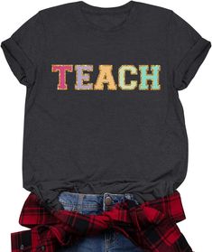 PRICES MAY VARY. Our teacher shirts for women are made of a cotton blend, soft, comfortable, breathable, and stretchy. They are cute and make a great statement for any teacher. Feature: Teacher tshirts, kindergarten prek teacher shirts, cute teacher letter graphic tshirt, funny back to school t shirts, preschool teacher first day of school tees, first grade holiday teacher appreciation shirts gift top. Occasion: This teacher t shirts for women are suitable for any holiday celebrations, including Picture Day Teacher Outfit, Preschool Teacher Shirts Designs, Teacher T Shirts, Fun Graphic Print Shirt For Teacher Appreciation, Cute Teacher Shirts With Name, Teacher Svg, Multicolor Graphic Print Shirt For Teacher Appreciation, Holiday Teacher Appreciation, Custom Print Crew Neck Shirt For Teacher Appreciation