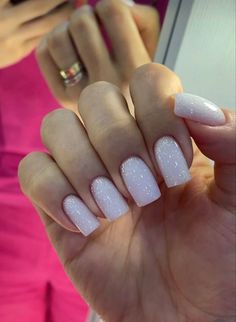 Milky White Nails With Glitter, Fashion Outfits Dresses, Unghie Sfumate, Wow Nails, Basic Nails, Casual Nails, Work Nails, Blush Nails, Outfits Dresses