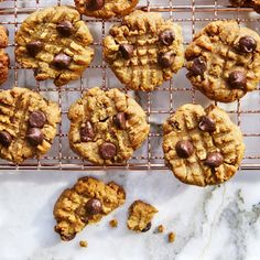 chocolate chip cookies cooling on a wire rack