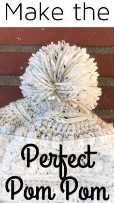 the perfect pom pom crochet hat is shown with text overlay