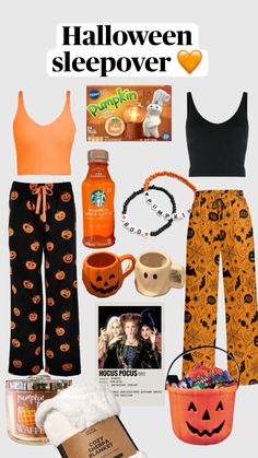 halloween sleepover with pumpkins, coffee and other things to wear for the night