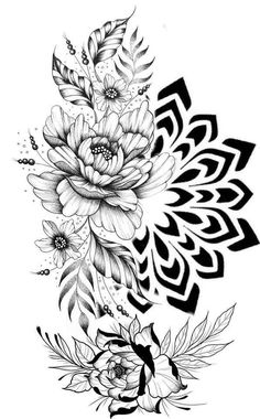 a black and white flower tattoo design