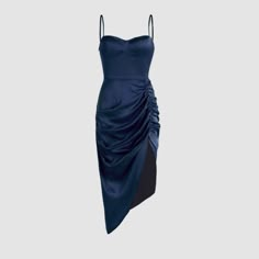 Never Used, Beautiful Sculpting Dress. Cider Dresses, Navy Blue Midi Dress, Blue Dress Short, Patterned Midi Dress, Blue Silk Dress, Illusion Dress, Ruched Midi Dress, Silky Dress, Grad Dresses