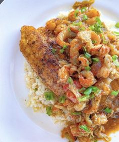 a white plate topped with meat and rice