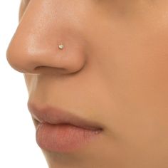 a woman's nose is shown with a tiny diamond in the middle of her nose