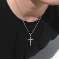 18k Silver Crucifix Necklace Silver Cross Necklace Men Silver Cross Pendant Chain for Man Christian Jewelry Boyfriend Valentine Gift for Man - Etsy Christian Necklace Men, Silver Cross Chain For Men, Cross Necklace For Men Silver, Silver Crucifix Necklace, Silver Cross Necklace Mens, Necklace Outfit Men, Cross Chain Men, Jewelry For Boyfriend, Necklace For Men Silver