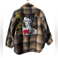 Fur Wolverine Jacket Jim Lee Marvel Comics X-Men Rare Wolverine Jacket, Jim Lee, X Men, Marvel Comics, American Eagle Outfitters, Black And Brown, American Eagle, Mens Jackets, Denim Jacket