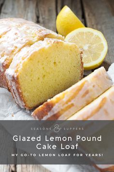 a loaf of lemon cake sitting on top of a piece of wax paper