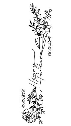 a drawing of flowers with the word love written on it in cursive writing